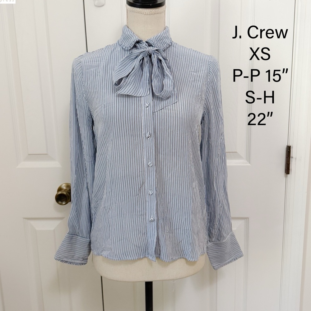 J. Crew Blue/White Striped Tie Neck Blouse Size XS - Picture 8 of 8